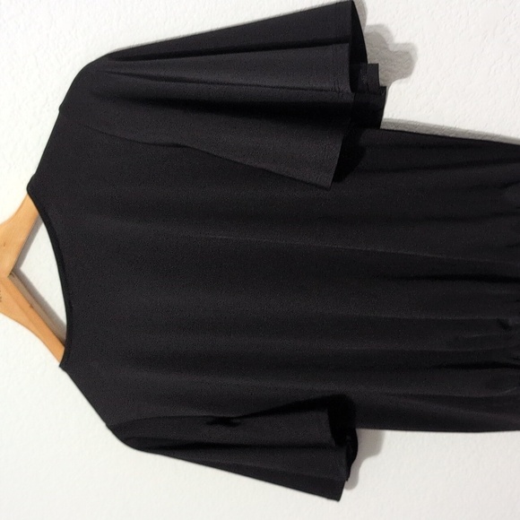 EXPRESS Satin Black Flutter Sleeve Wrap Front Bodysuit Women's Size Small - Picture 9 of 13